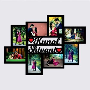 personalized couple wooden photo frame with 8Photos & name | Best gift for anniversary collage photo frame.
