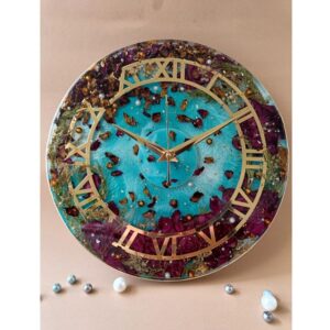 Floral Resin Clock/ Blue Resin Clock with Real Red Roses & Petals/ Rose Petal Wall Clock/ 10 in Clock, 12 in Clock,  18 in Clock