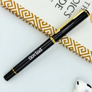 Personalized Black Metal Body With Decorative Gold Clip Pen