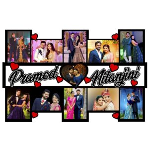 Customized Wooden Collage Photo Frame With 11Photos & Name for Wedding | Happy Anniversary Wooden Photo Frame For Special Occasions