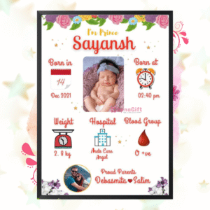 Personalized Baby Birth Photo Frame|Baby Birth Details Memory Frame|Birthday Gift Photo Frame, Wall Mount,